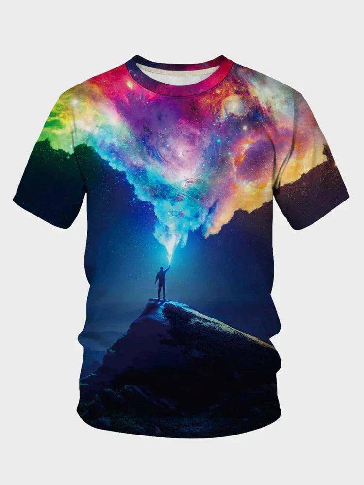 Elevate Your Style with our Unique 3D Galaxy & Figure Graphic Print Tshirt