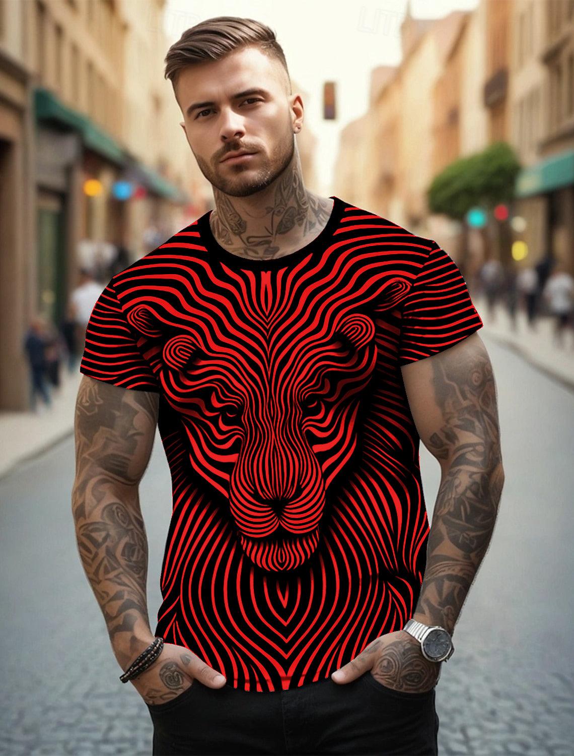 UD FABRIC Vintage Animal T Shirt for Men /Summer Short Sleeve Holiday T-Shirts Loose Clothing O-Neck Pullover/Lion Printed Attractive T Shirt (IN, Alpha, 2XL, Regular, Maroon) - UD FABRIC - Unique Style Unique Design
