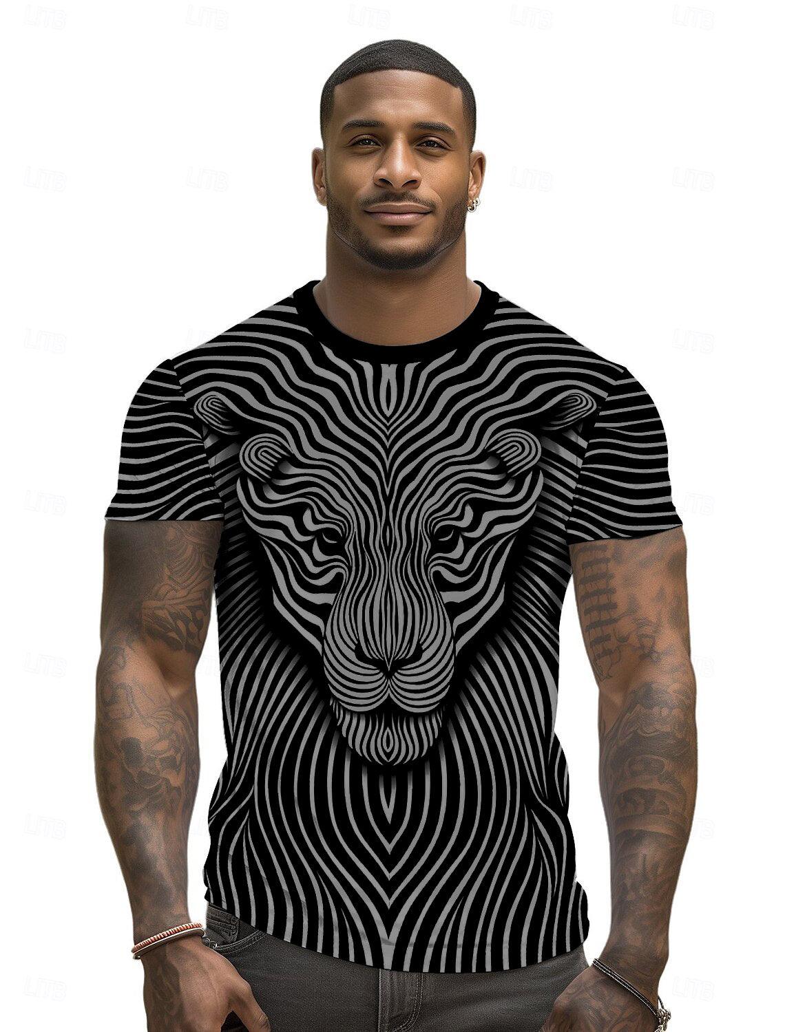 UD FABRIC Vintage Animal T Shirt for Men/Summer Short Sleeve Holiday T-Shirts Loose Clothing O-Neck Pullover/Lion Printed Attractive T Shirt (in, Alpha, L, Regular, Grey) - UD FABRIC - Unique Style Unique Design