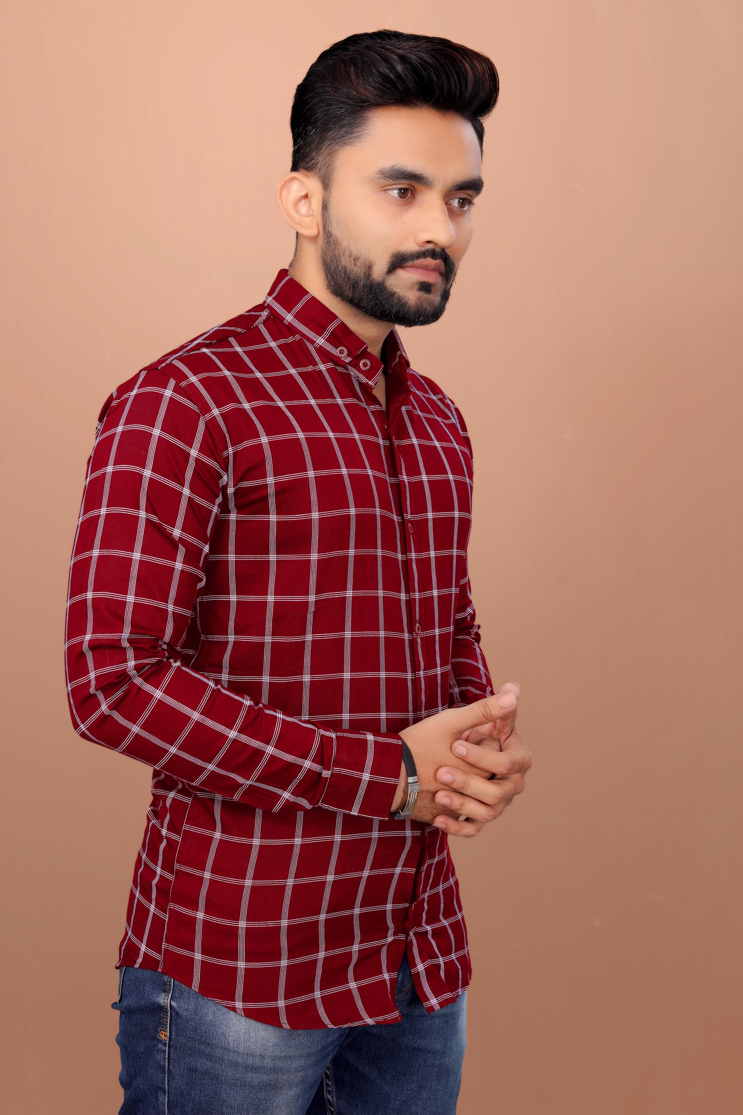UD FABRIC Men Stylish Cotton Color Block Shirt - Maroon - UD FABRIC - Your Style our Design