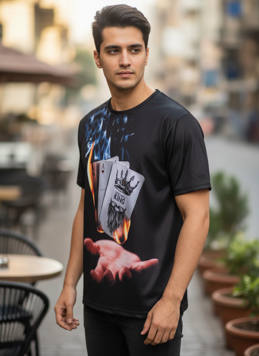 Burning Aces King T-Shirt | Card Game Graphic Black Tee