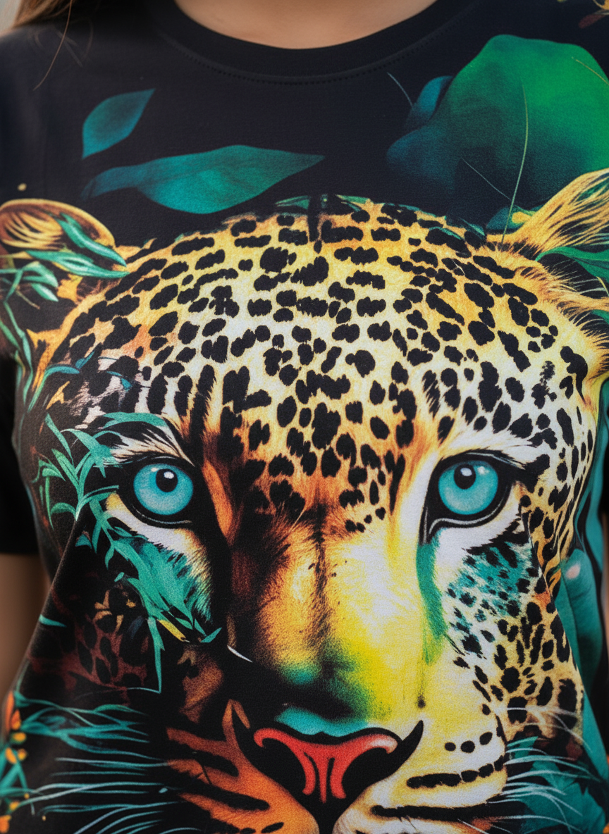 Tiger Printed Polycotton Half Sleeve Oversized Animal T-Shirt for Women