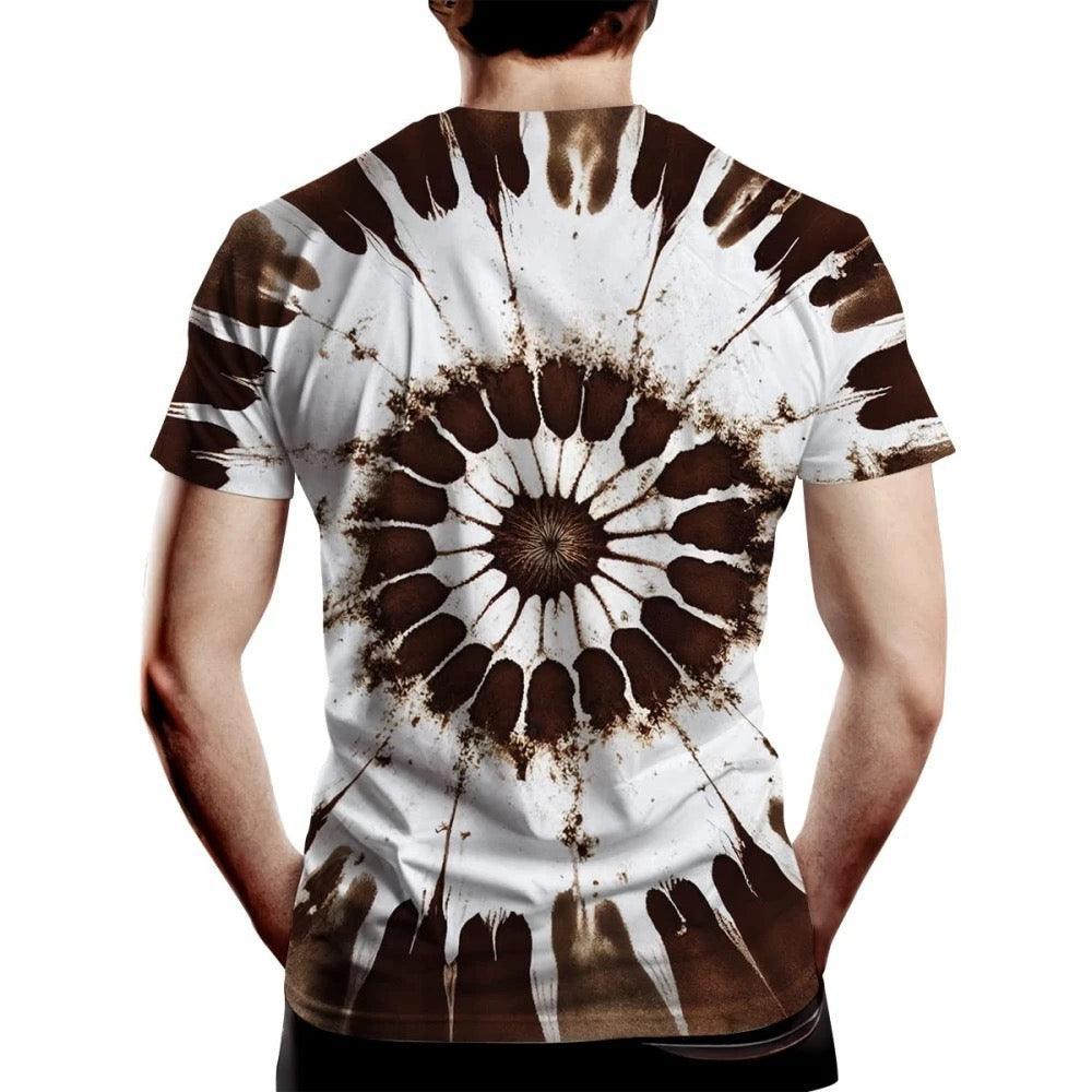 Tie-Dye Style Brown T-Shirts for Men | Spiral Streak Print Short Sleeve Shirt | Casual Summer Tee - UD FABRIC - Unique Style Unique Design