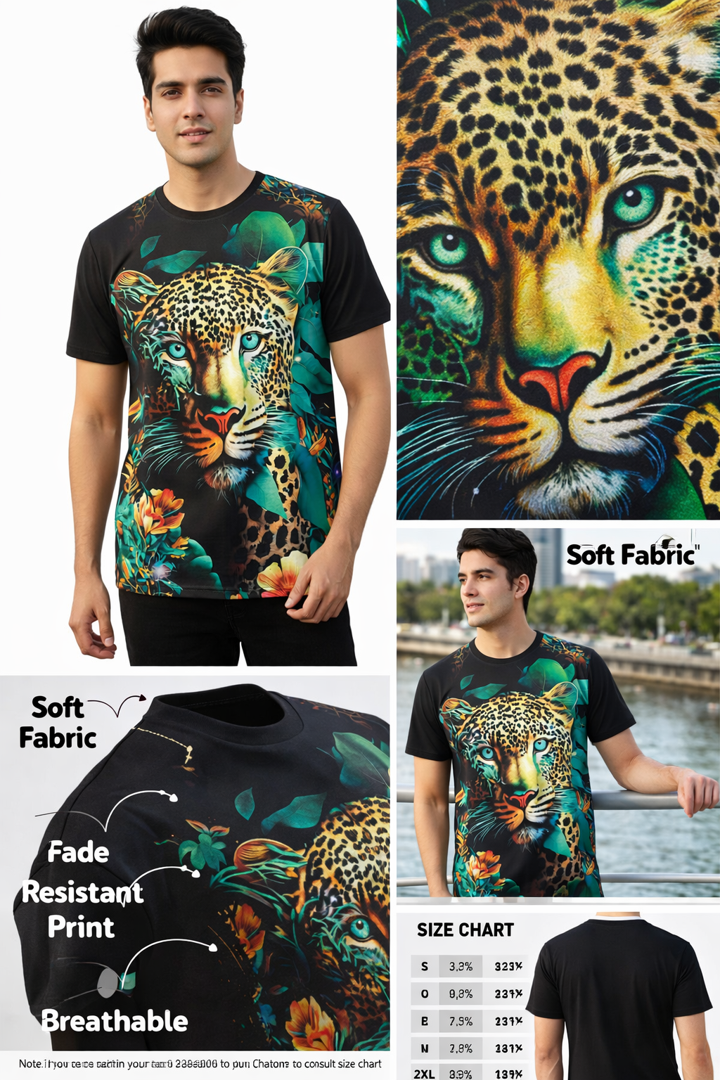 2-Pack Men's 3D Realistic Lion Graphic T-Shirts 2-Pack ( Black-Greenpan)