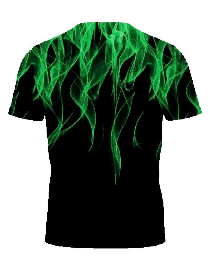 Cool 3D Flame Print T-Shirt Casual Funny Fire Pattern Pullover Unisex Fashion Tops Green - UD FABRIC - Unique Style Unique Design