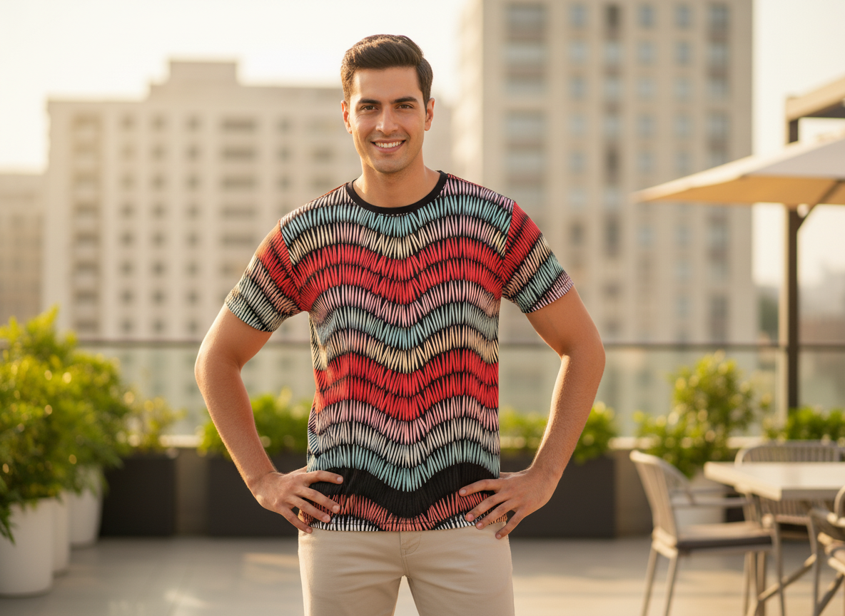 Printed Stretch Short Sleeve T Shirt for Men - UD FABRIC