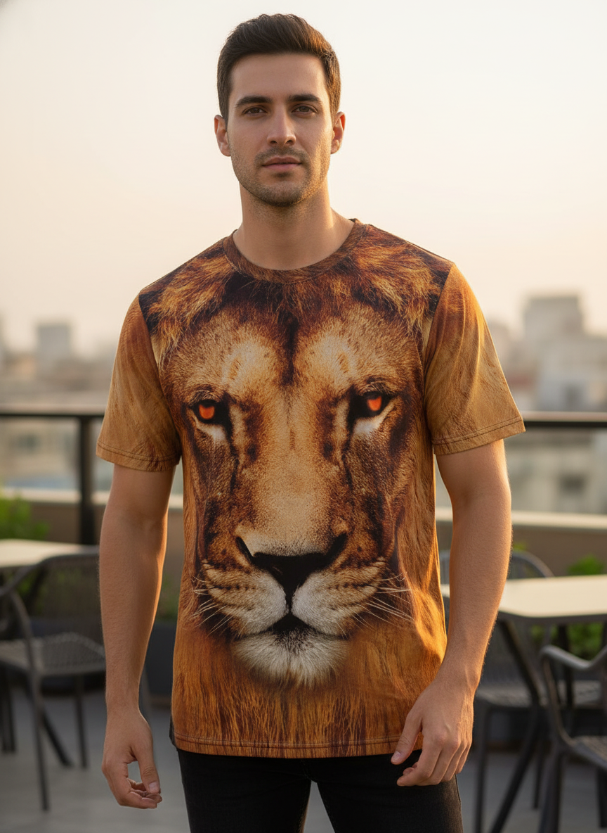 PACK 2 Men's Printed T-Shirt | Trendy Graphic Print T-Shirts for Men ( Galaxy and Gold Lion)