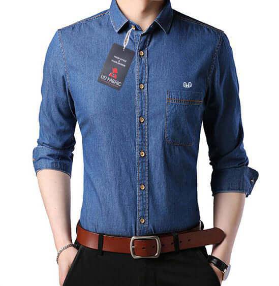 Grey Denim Casual Shirt for Men's - UD FABRIC - Your Style our Design