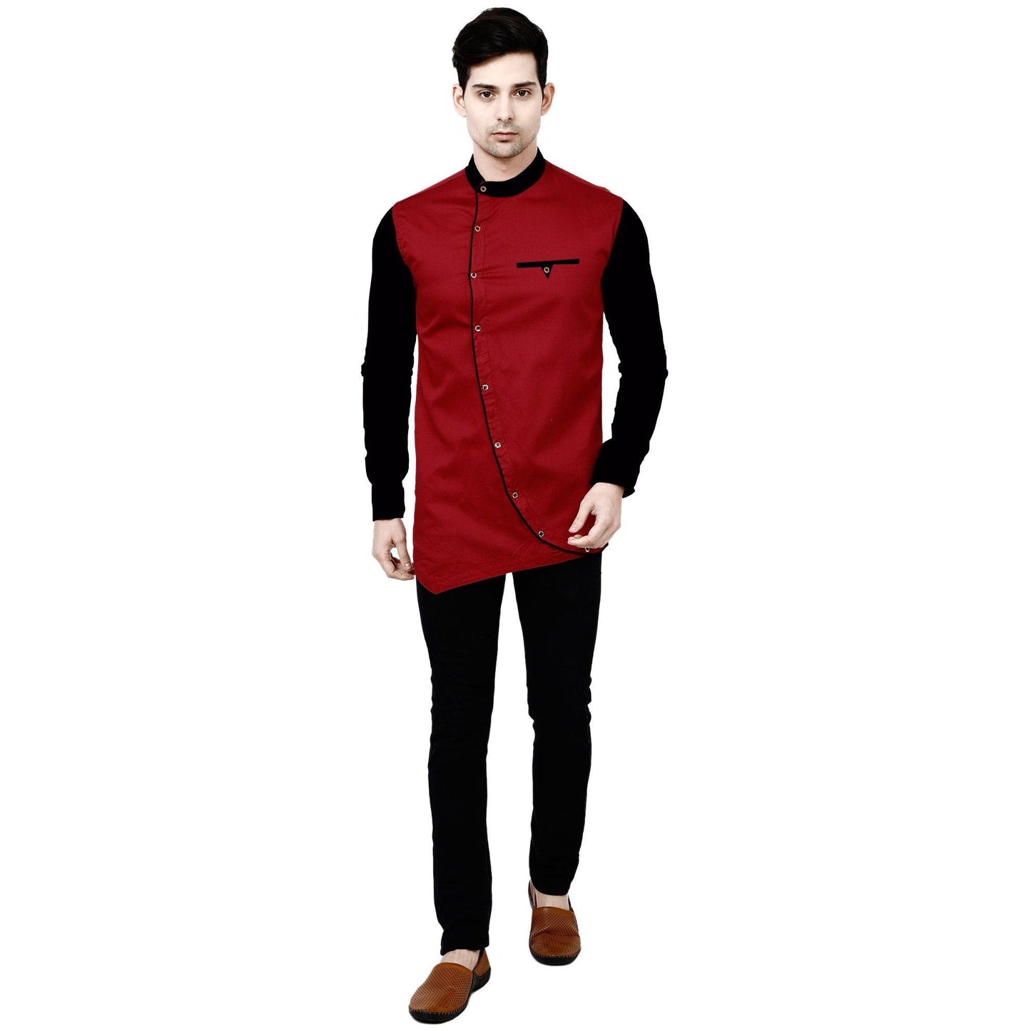 UDFABRIC Men’s Cotton Curve Full Sleeve Short Kurta - Skyblue - UD FABRIC - Your Style our Design