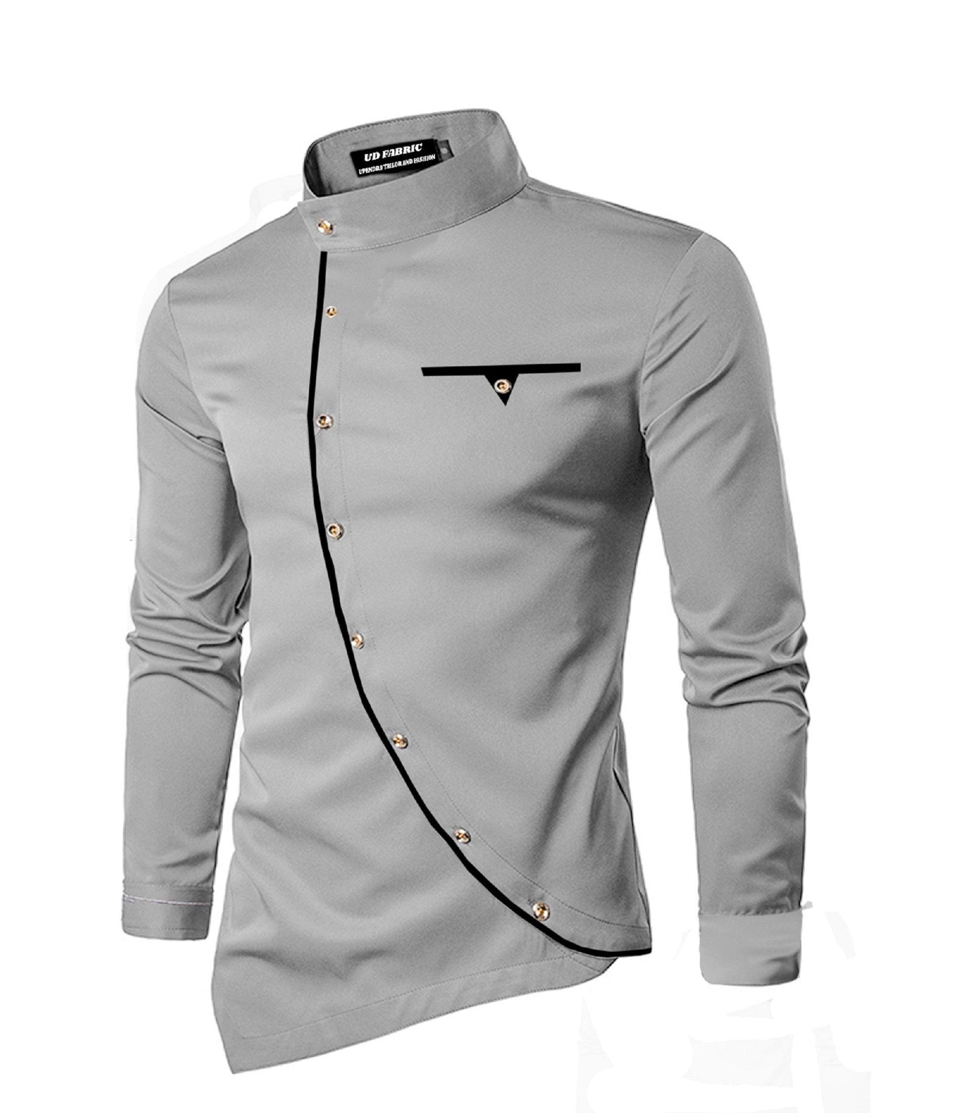 UDFABRIC Men’s Cotton Curve Full Sleeve Slim Fit Kurta -Grey - UD FABRIC - Your Style our Design