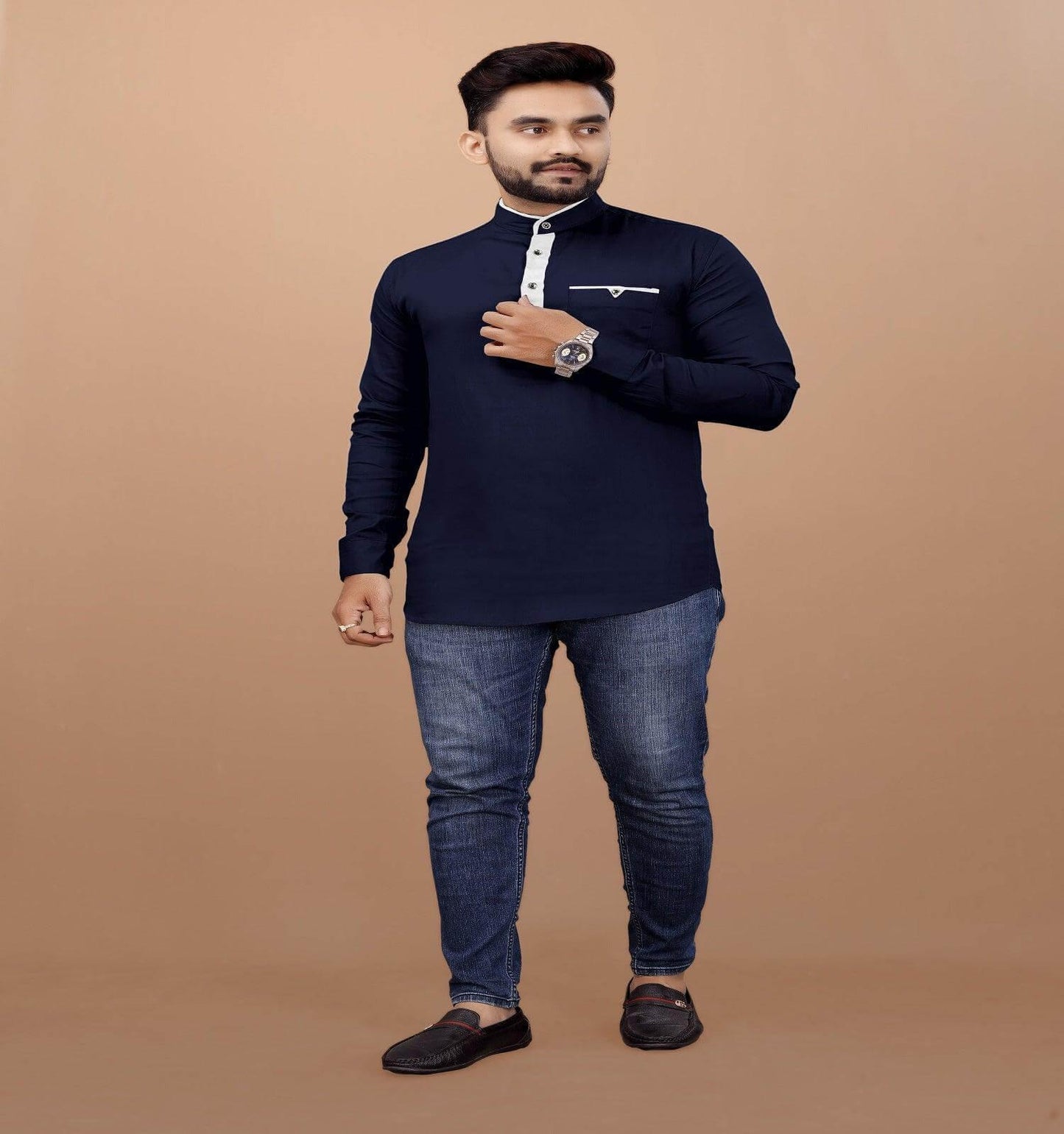 UDFABRIC Solid Cotton Casual Short Kurta For Men's - Grey - UD FABRIC - Unique Style Unique Design