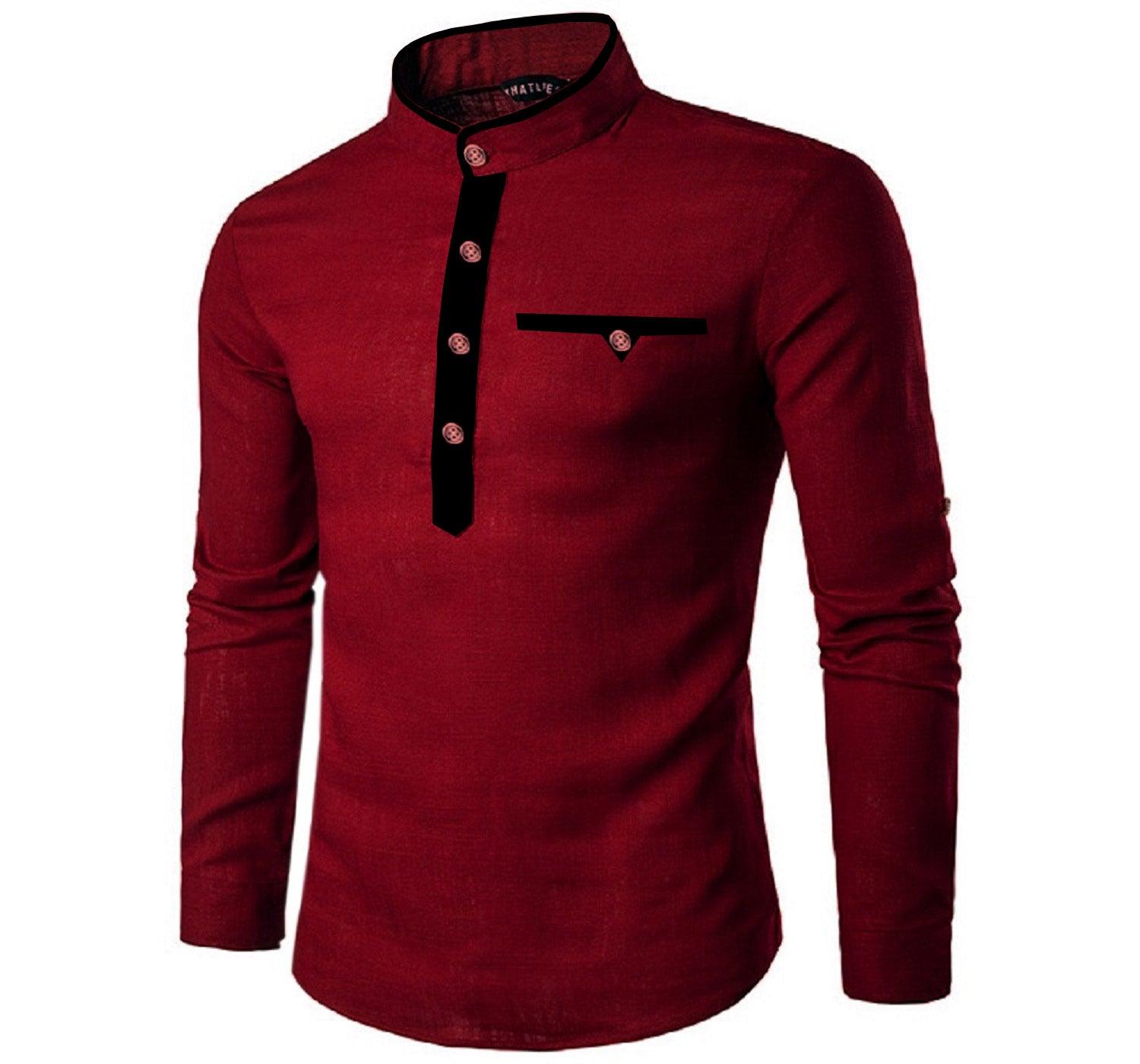 UDFABRIC Solid Cotton Casual Short Kurta For Men's - Maroon - UD FABRIC - Your Style our Design