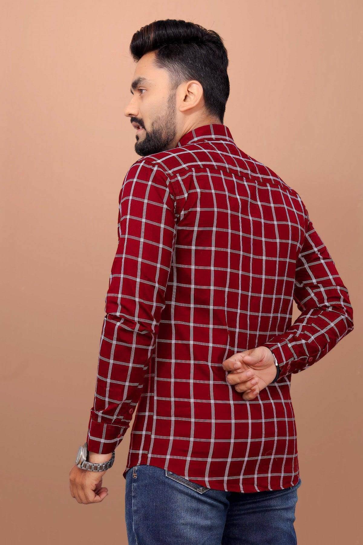 UD FABRIC Men Full Sleeve Cotton Casual Check Shirts - Maroon - UD FABRIC - Unique Style Unique Design