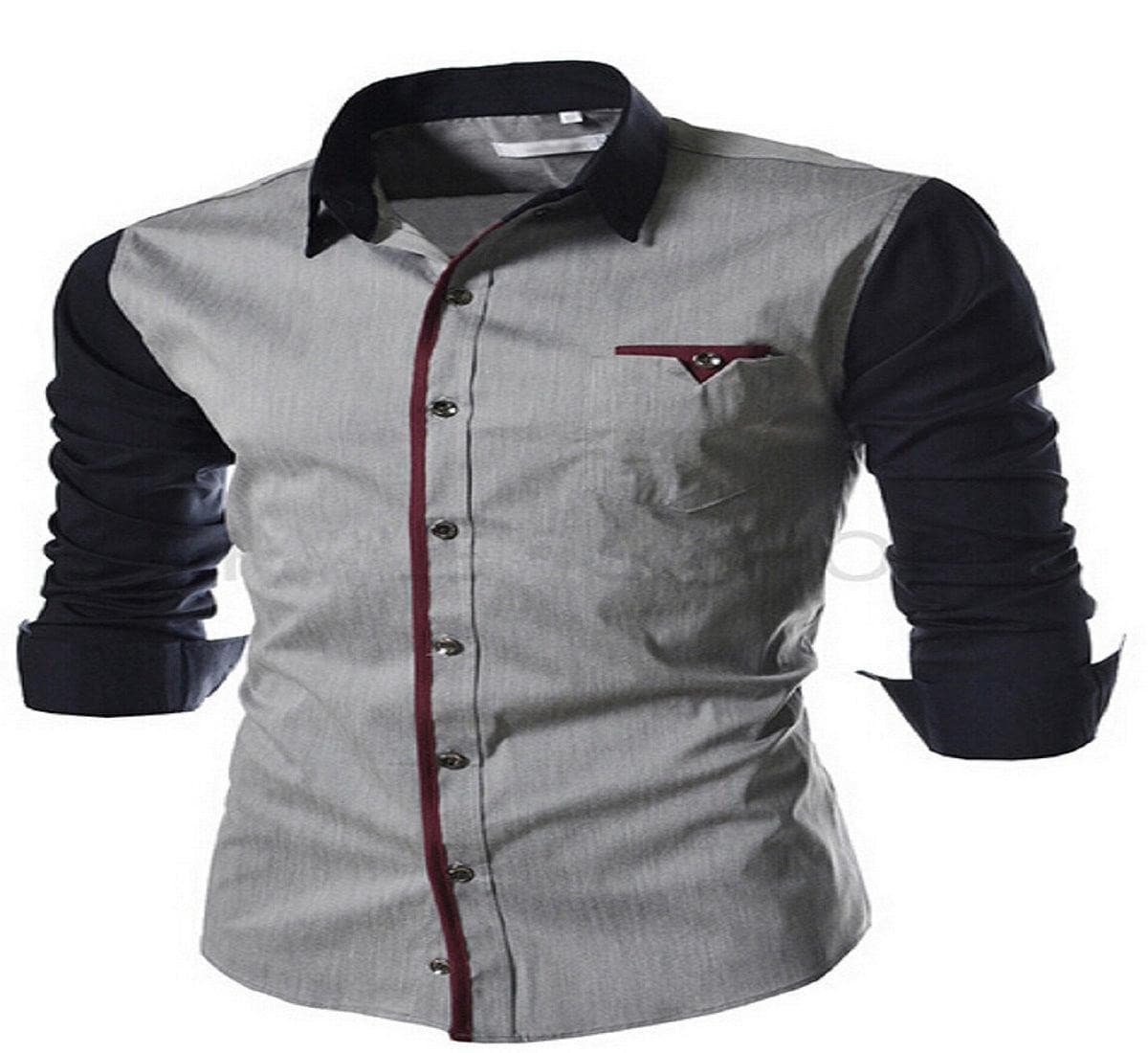 UDFABRIC Men Slim Fit Casual Color-Block Shirt - Grey - UD FABRIC - Your Style our Design