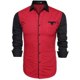 UDFABRIC Men Slim Fit Casual Color-Block Shirt - Red - UD FABRIC - Your Style our Design