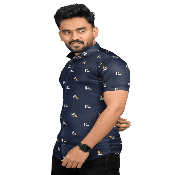 Blue Floral Stretch Short Sleeve Printed Shirt for Men - UD FABRIC - Unique Style Unique Design