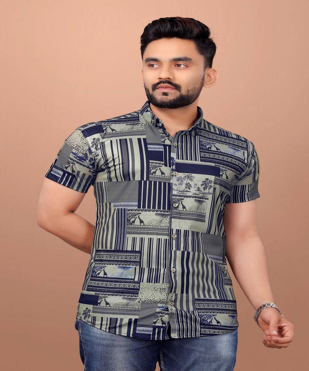 Ud Fabric Stylish Short Sleeve Shirt for Men - Blue - UD FABRIC - Your Style our Design