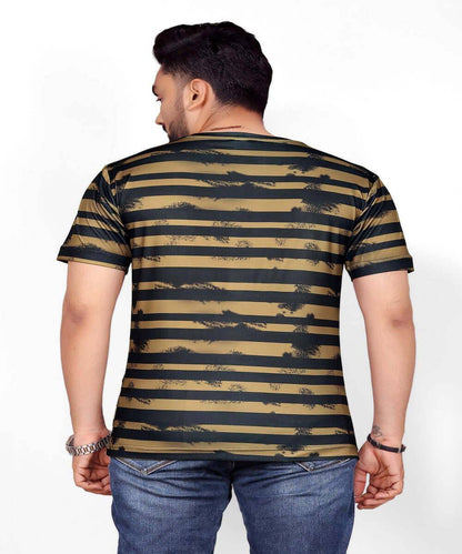Gold Printed Stretch Striped Short Sleeve T Shirt for Men - UD FABRIC - UD FABRIC - Your Style our Design