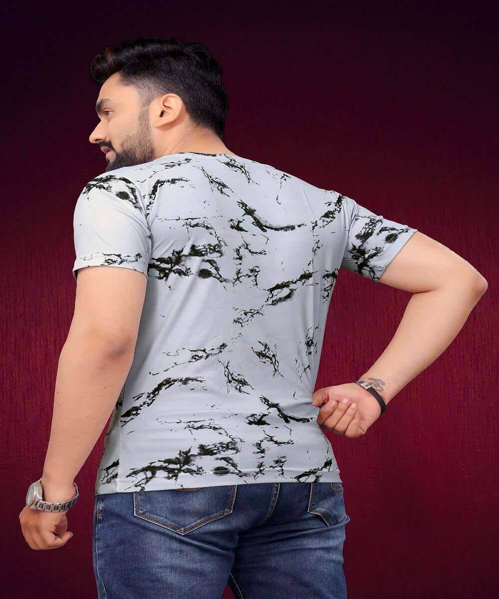 Grey Printed Stretch Short Sleeve T Shirt for Men - UD FABRIC - UD FABRIC - Unique Style Unique Design