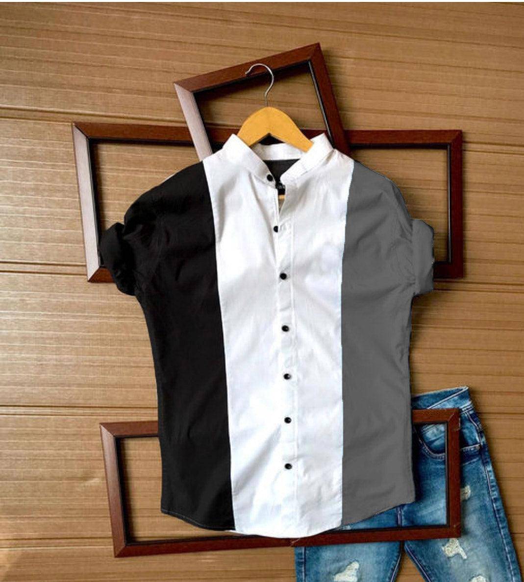 UD FABRIC Men Stylish Cotton Color Block Shirt - Grey - UD FABRIC - Your Style our Design