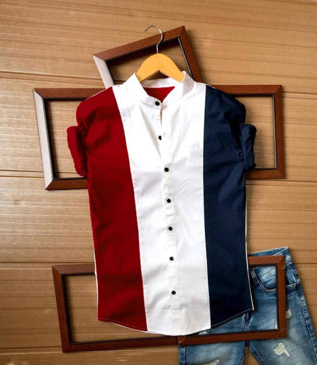 UD FABRIC Men Stylish Cotton Color Block Shirt - Sky - UD FABRIC - Your Style our Design