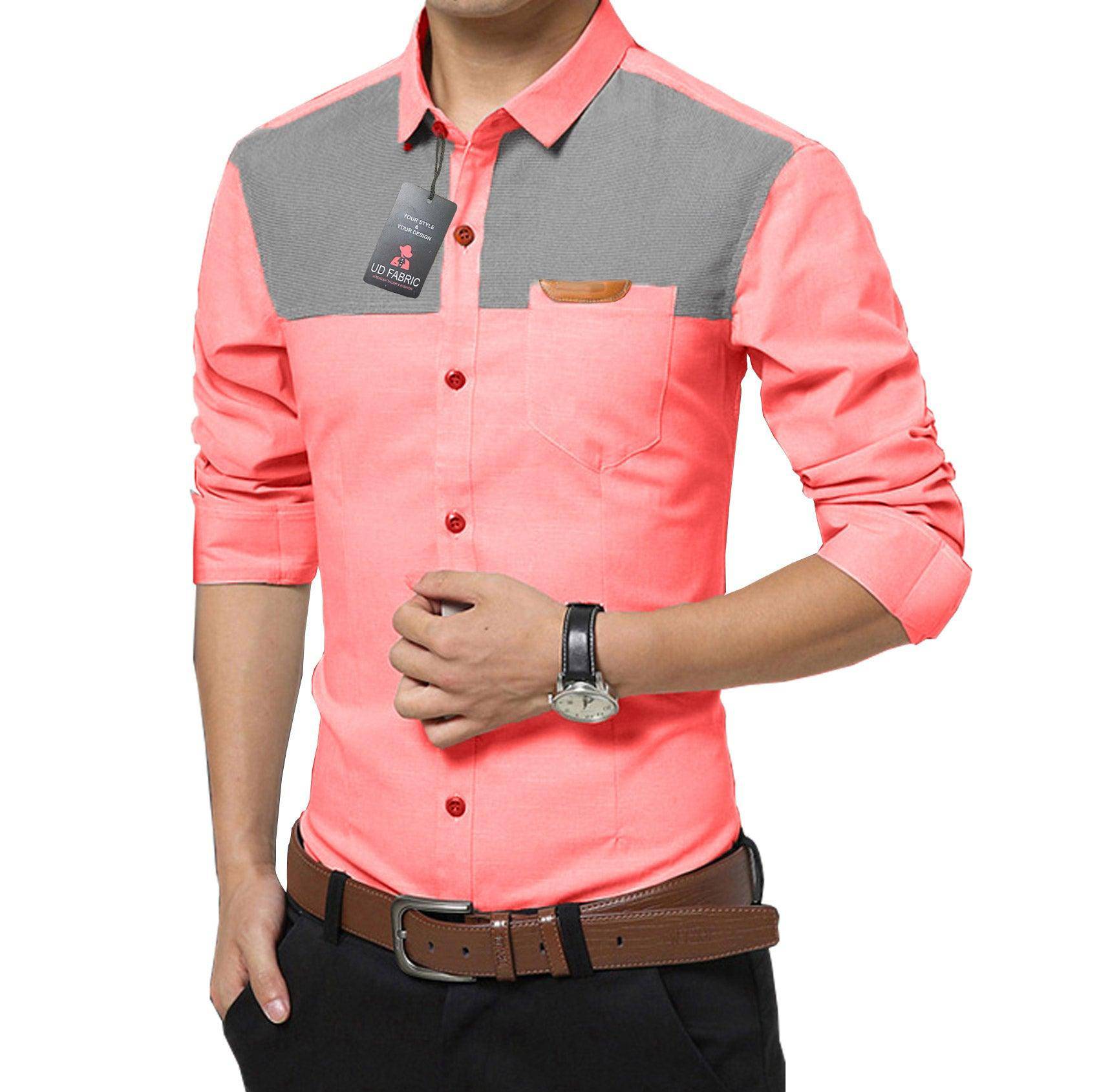 UD FABRIC Casual Slim Cotton Shirt for Men - Grey - UD FABRIC - Your Style our Design