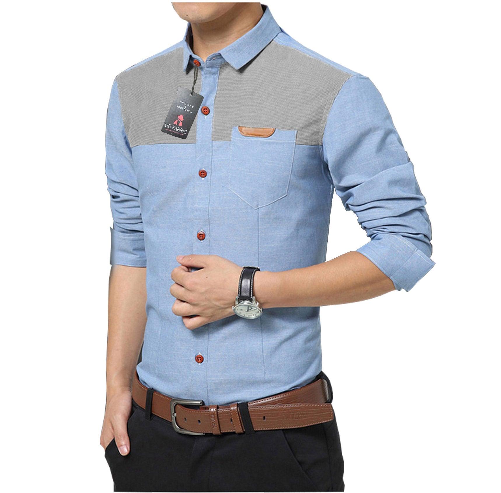 UD FABRIC Casual Slim Cotton Shirt for Men - Skyblue - UD FABRIC - Your Style our Design