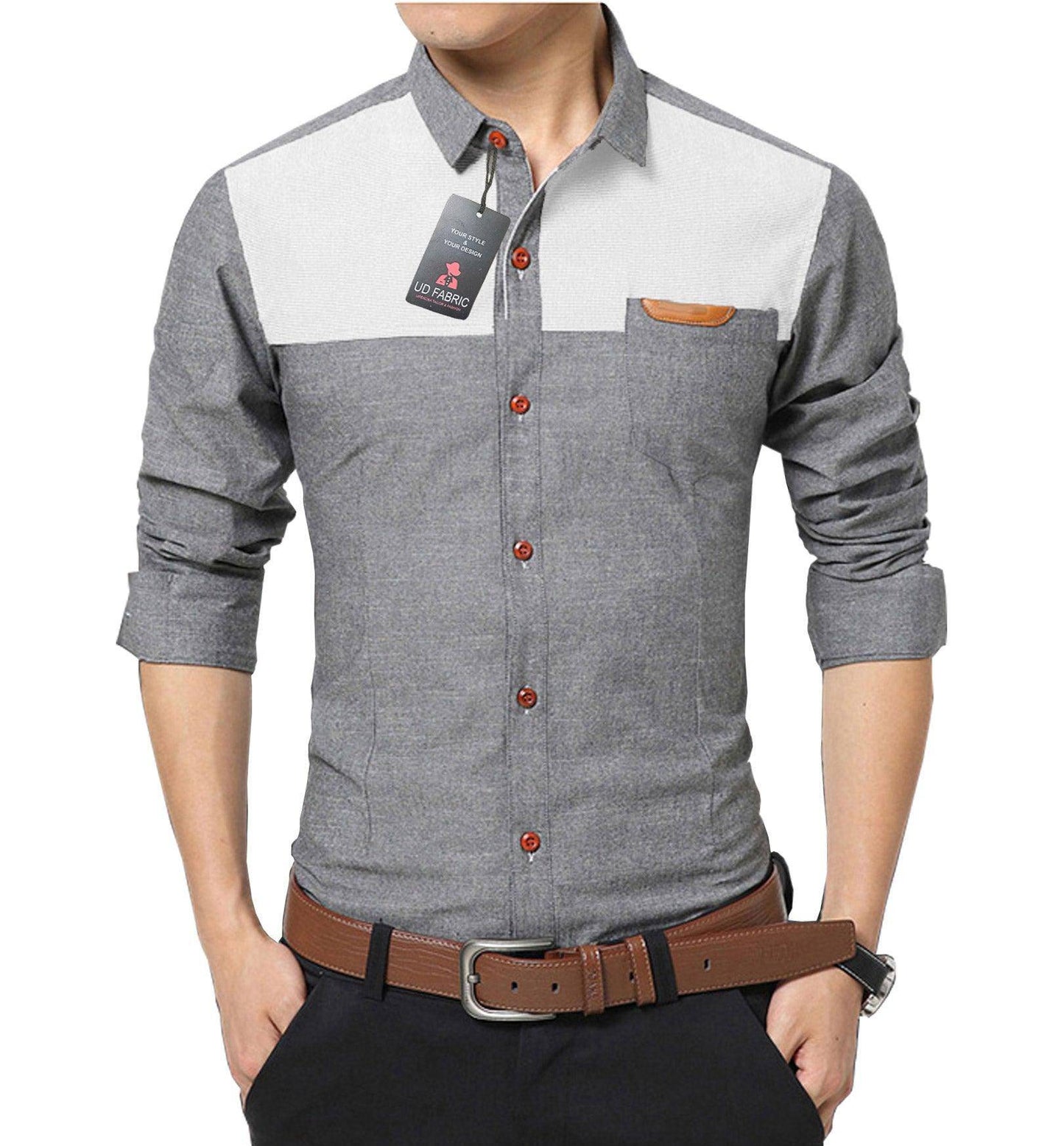 UD FABRIC Casual Slim Cotton Shirt for Men - White - UD FABRIC - Your Style our Design