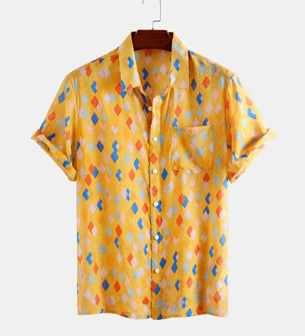 Gold Casual Lycra Floral Printed Shirt for Men - UD FABRIC - Your Style our Design