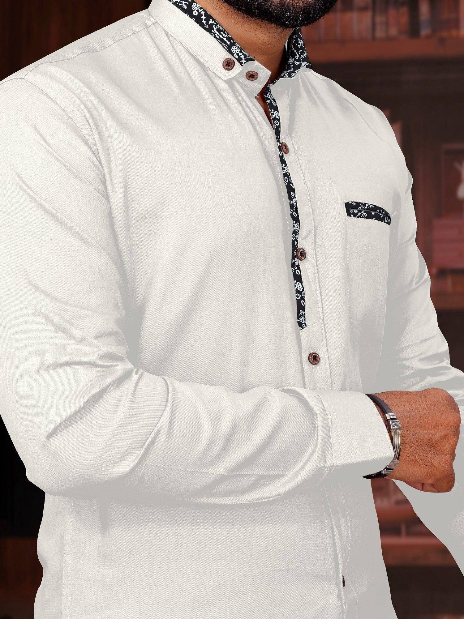 White Short Sleeve Cotton Casual Solid Slim Fit Black Shirts for Men - UD FABRIC - Your Style our Design