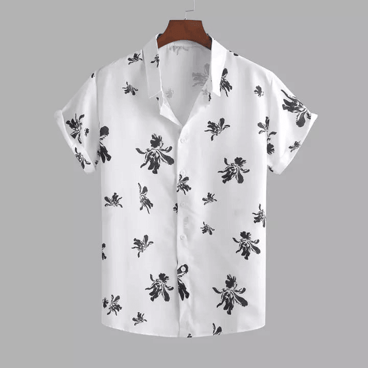 White Casual Lycra Floral Printed Shirt for Men - UD FABRIC - Unique Style Unique Design