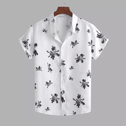 White Casual Lycra Floral Printed Shirt for Men - UD FABRIC - Unique Style Unique Design