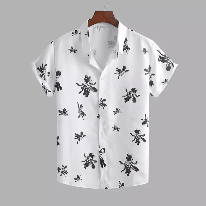 White Casual Lycra Floral Printed Shirt for Men - UD FABRIC - Your Style our Design