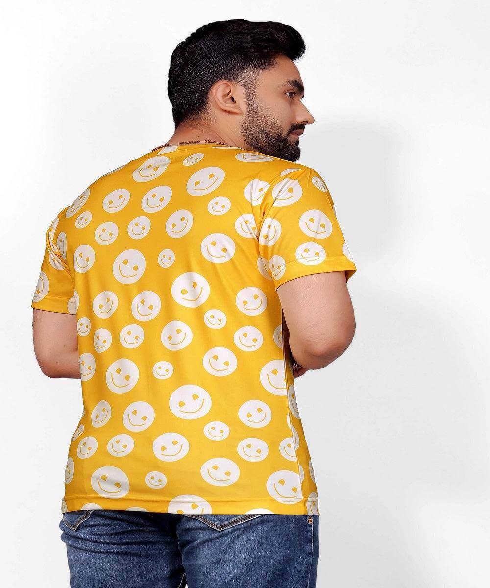 Yellow Emoji Printed Stretch Striped Short Sleeve T Shirt for Men - UD FABRIC - UD FABRIC - Unique Style Unique Design