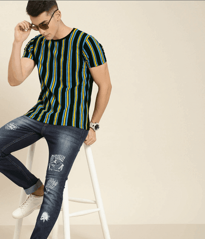 Men's Short Sleeve Striped Printed Multi Color T-Shirts - UD FABRIC - Unique Style Unique Design
