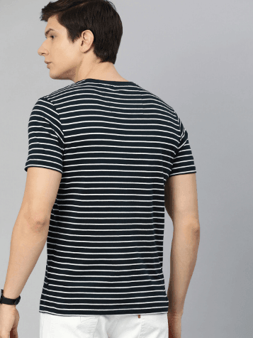 Men's Striped Short Sleeve Printed Black T-Shirts - UD FABRIC - Your Style our Design