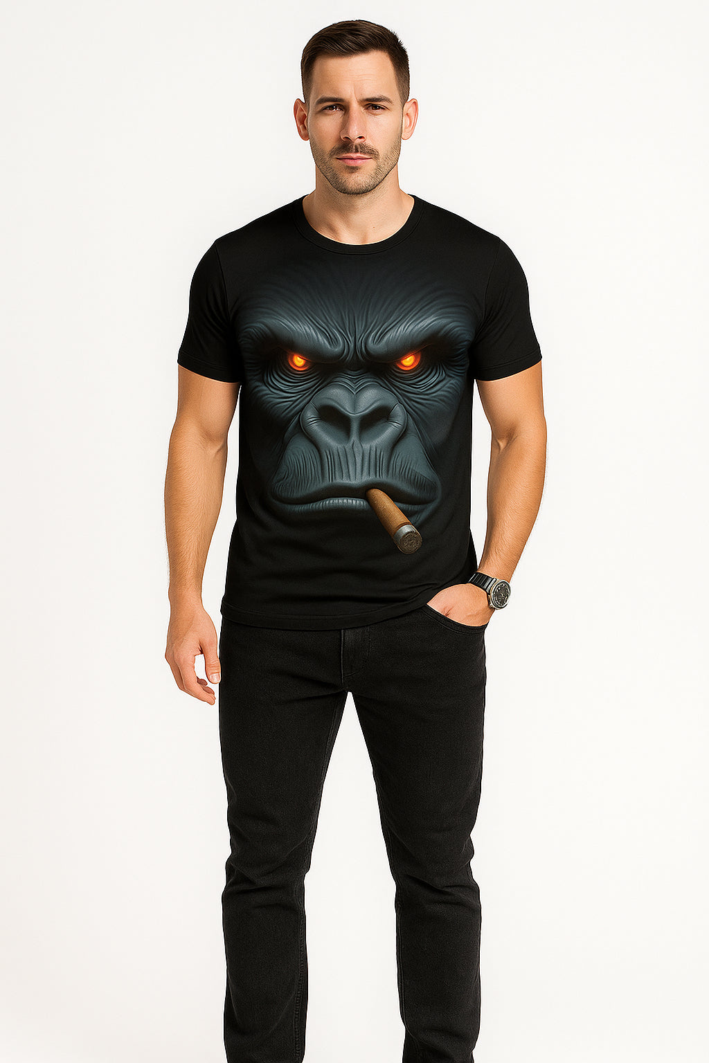 3D Gorilla Monkey Polyblend Print T-shirt For Men