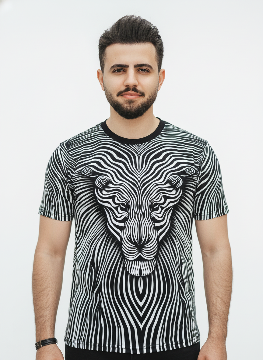 2-Pack Men's 3D Realistic Lion Graphic T-Shirts 2-Pack ( Black-White Lion)