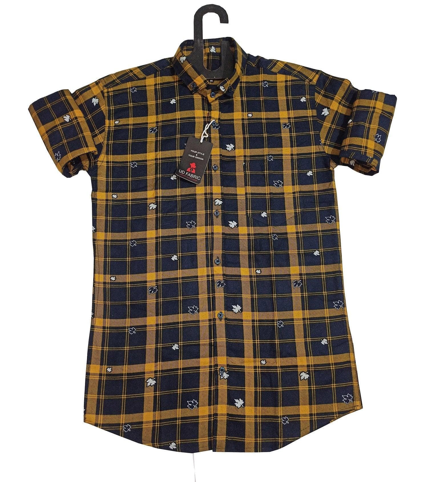 The Perfect Combination of Comfort and Style: UD FABRIC Men’s Slim Fit Check Casual Shirt - Yellow