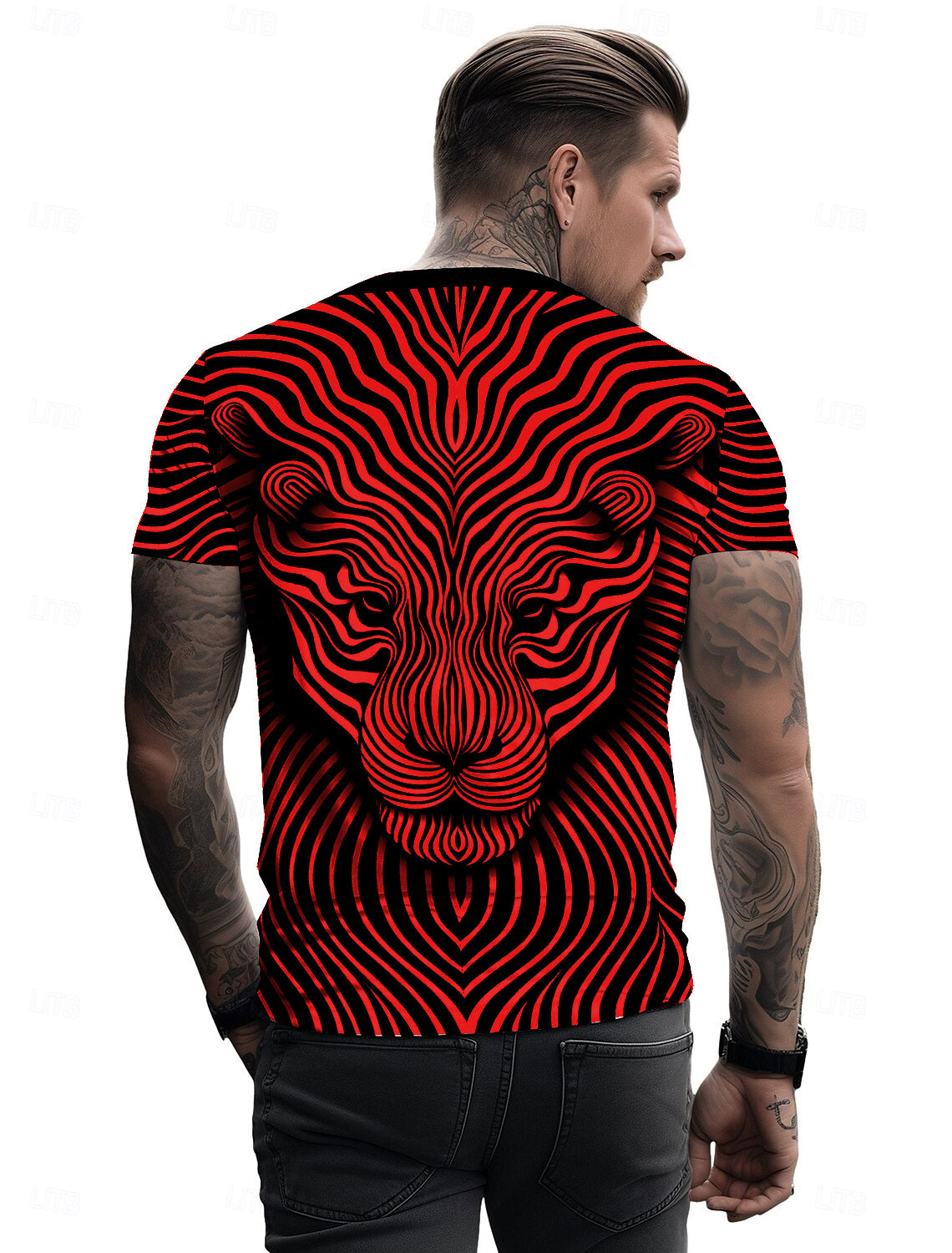 Back view of maroon lion printed T-shirt for men.