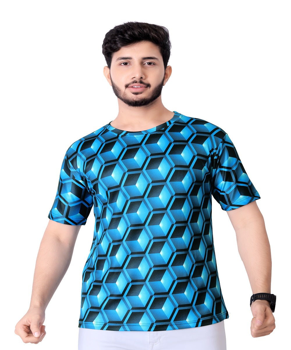 UD FABRIC Round Collar Cotton Poly Striped Printed T-Shirt for Men