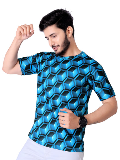 UD FABRIC Round Collar Cotton Poly Striped Printed T-Shirt for Men