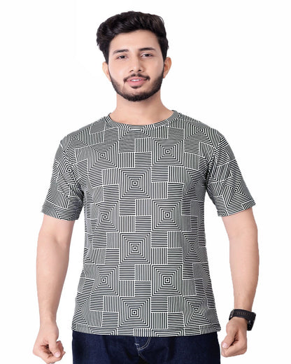 UD FABRIC Round Collar Cotton Poly Striped Printed T-Shirt for Men