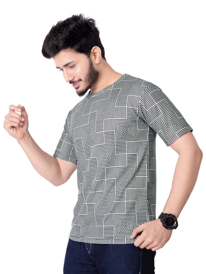 UD FABRIC Round Collar Cotton Poly Striped Printed T-Shirt for Men