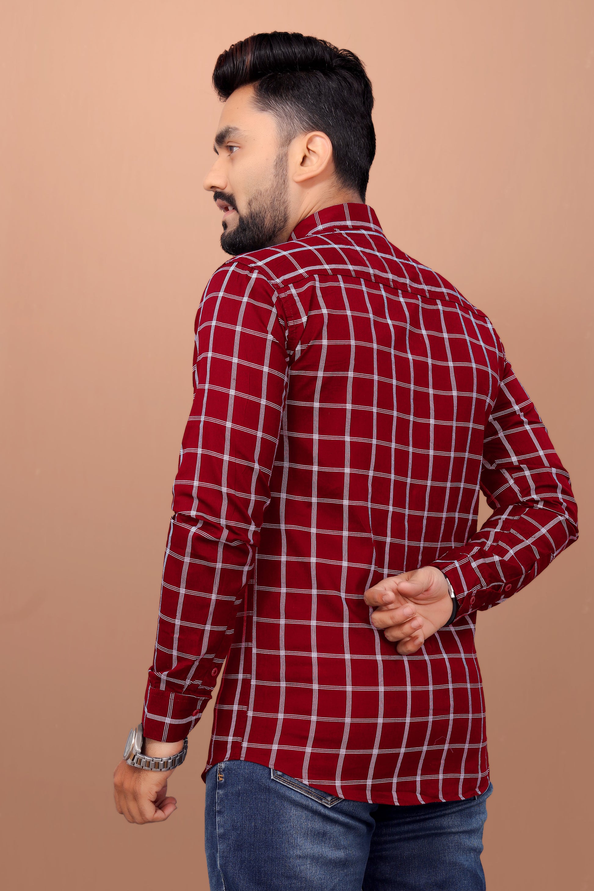 UD FABRIC Men Stylish Cotton Color Block Shirt - Maroon - UD FABRIC - Your Style our Design