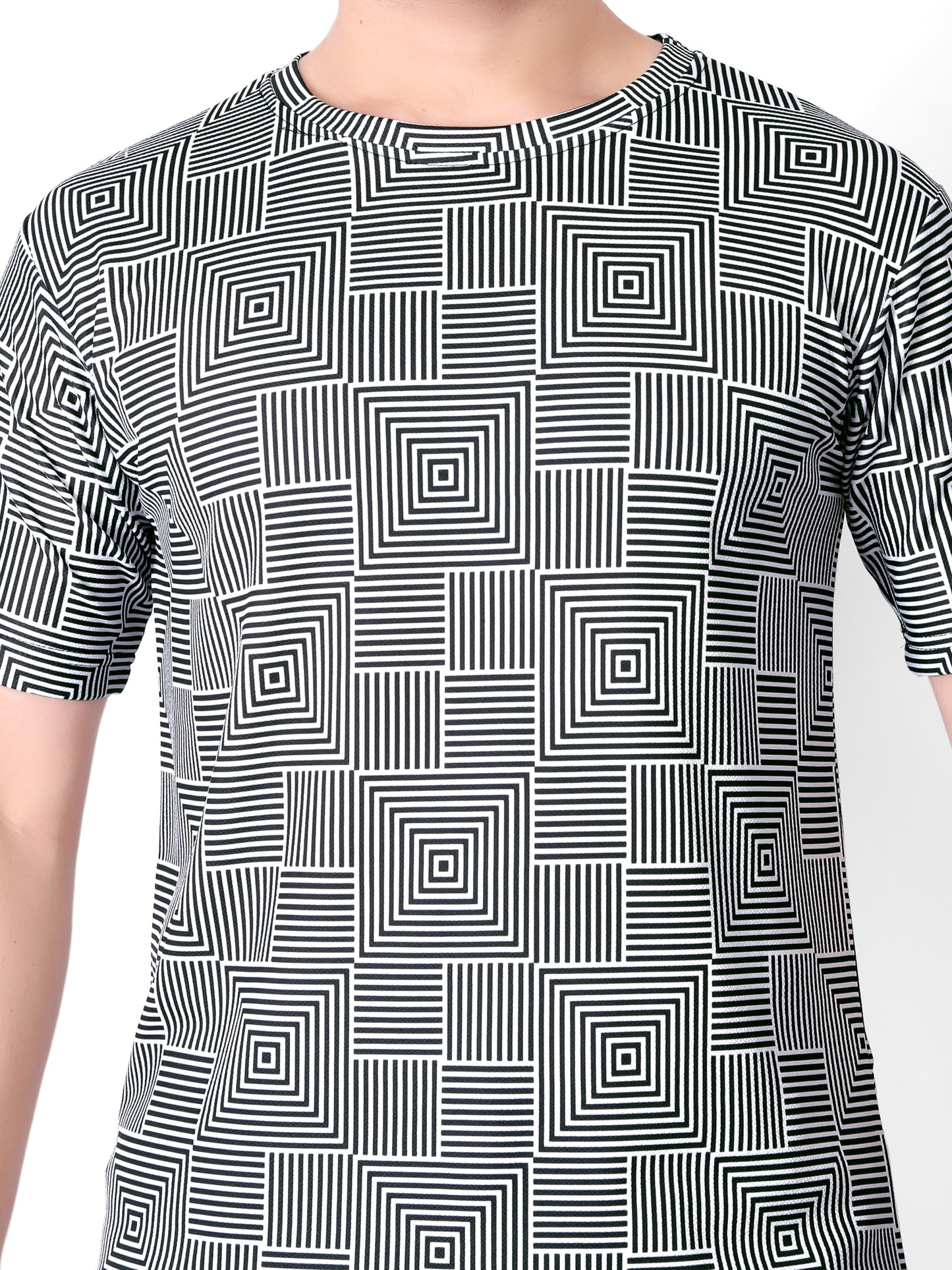 UD FABRIC Round Collar Cotton Poly Striped Printed T-Shirt for Men