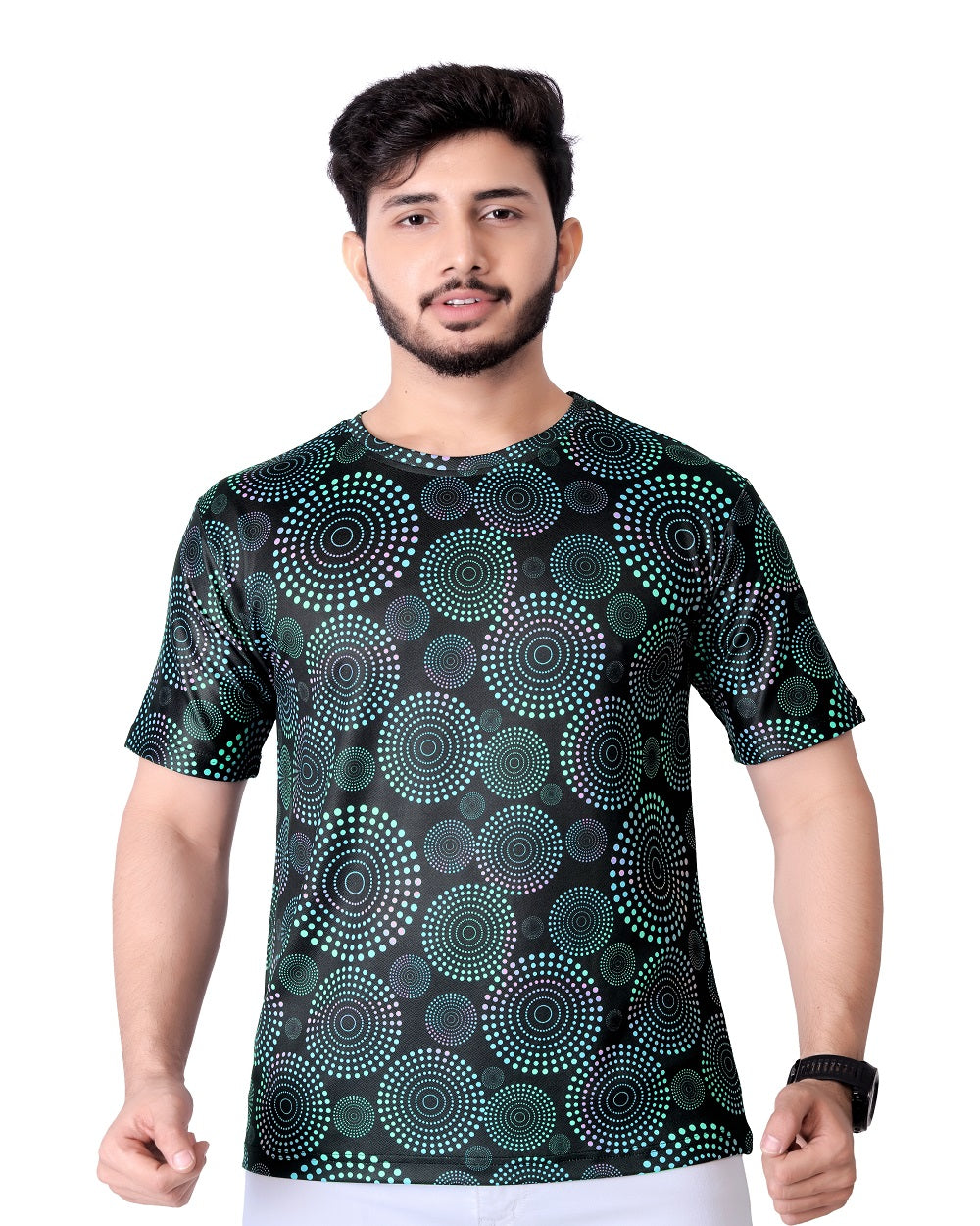 UD FABRIC Round Collar Cotton Poly Striped Printed T-Shirt for Men