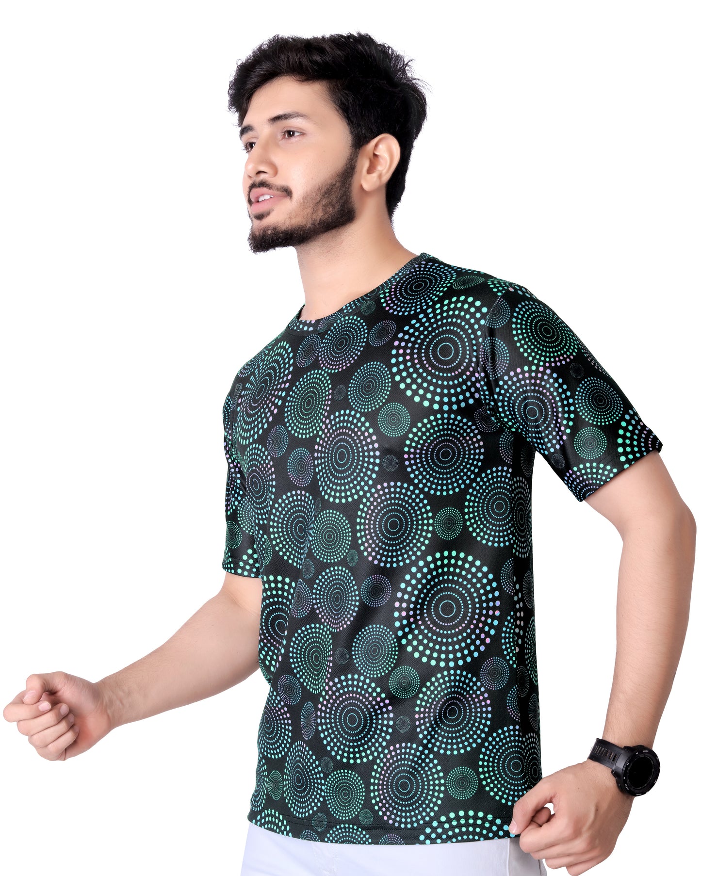 UD FABRIC Round Collar Cotton Poly Striped Printed T-Shirt for Men