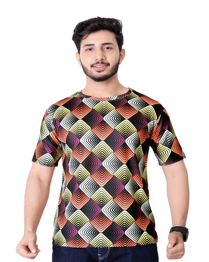 UD FABRIC Round Collar Cotton Poly Striped Printed T-Shirt for Men