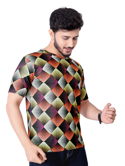 UD FABRIC Round Collar Cotton Poly Striped Printed T-Shirt for Men